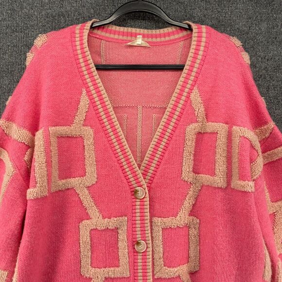 La Miel Reina Cardigan Sweater Womens L Pink Button Up Artsy Oversize Preppy - Picture 2 of 9
